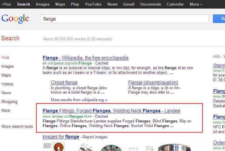 外贸SEO案例 - Flange排名google.com第二位