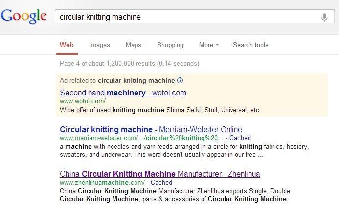 Google优化: Circular Knitting Machine英文谷歌排名第4页