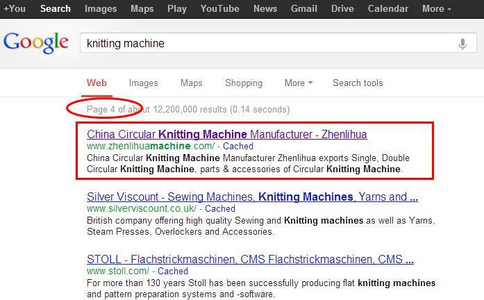 外贸SEM案例: Knitting Machine Google排名优化至第4页