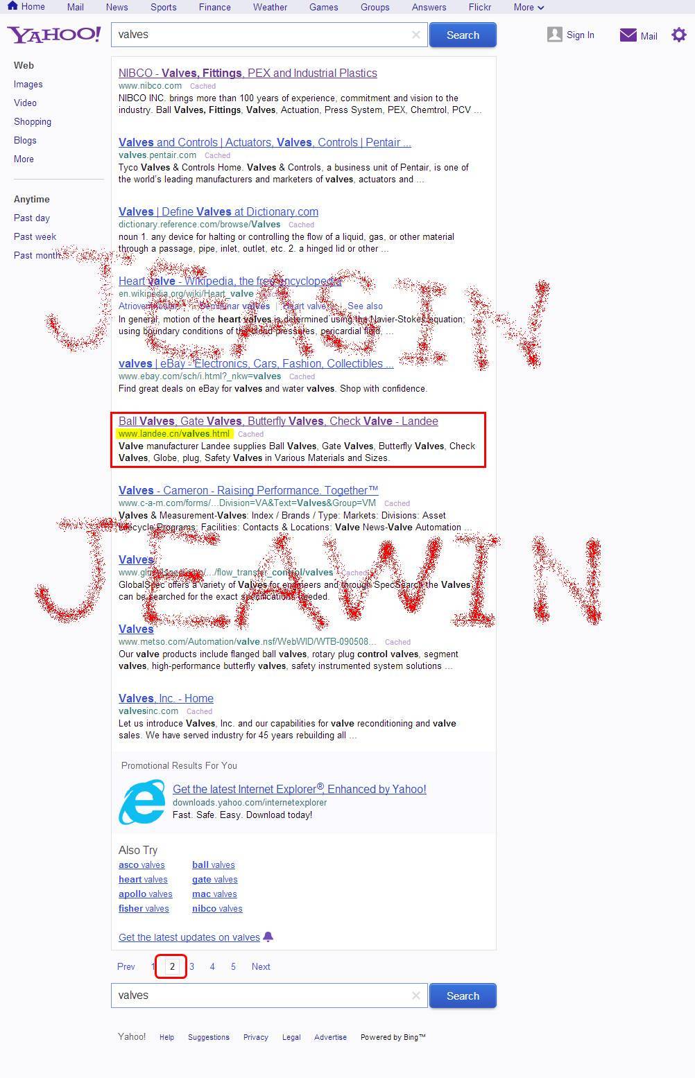 雅虎SEO推广案例：valves列入Yahoo.com第2页
